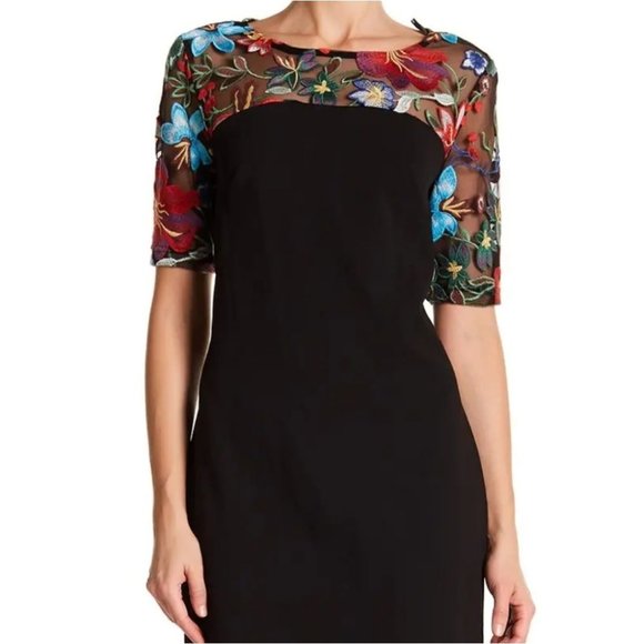 NEW NINA LEONARD EMBROIDERED LACE YOKE DRESS - Picture 2 of 11